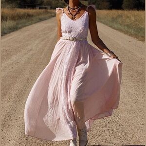 Chasing Unicorns 🦄 Women’s Pink Lace & Cotton Maxi Dress